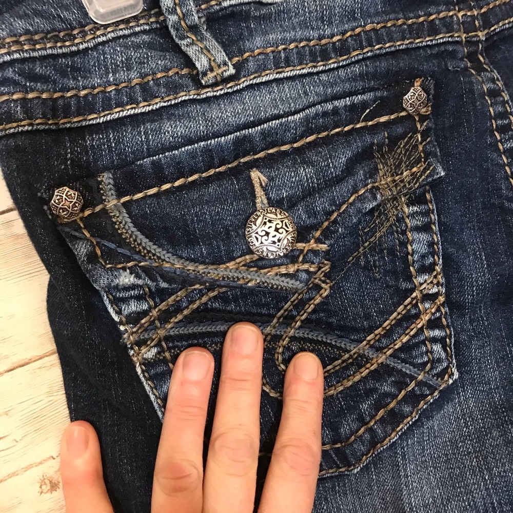 Jupe En Jean Argenté Silver - Taille 29 - Style Mini Western - Occasion Très Bon État